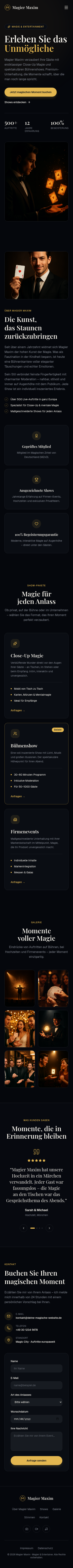 Mobile Ansicht einer Künstler-Website für Magier Maxim